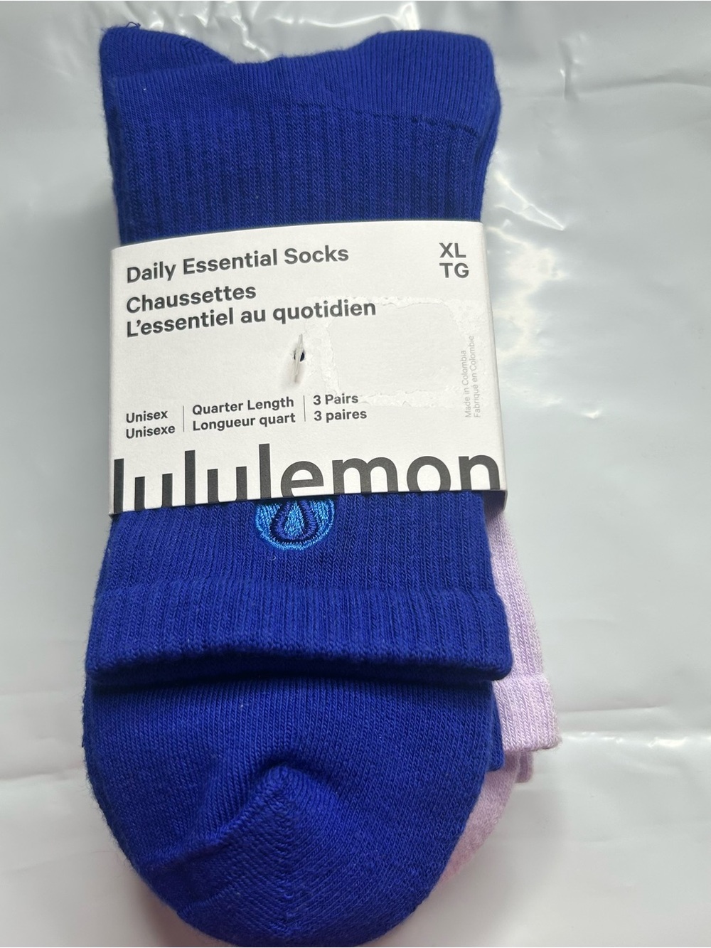 lululemon athletica Quarter Socks Pack in Royal Blue and Light Pink.Size XL